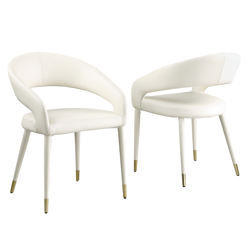 Best Master Jacques Faux Leather Dining Chairs in Cream White (Set of 2)