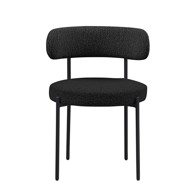 Best Master Furniture Boucle Fabric Dining Chairs in Black Finish (Set of 2)