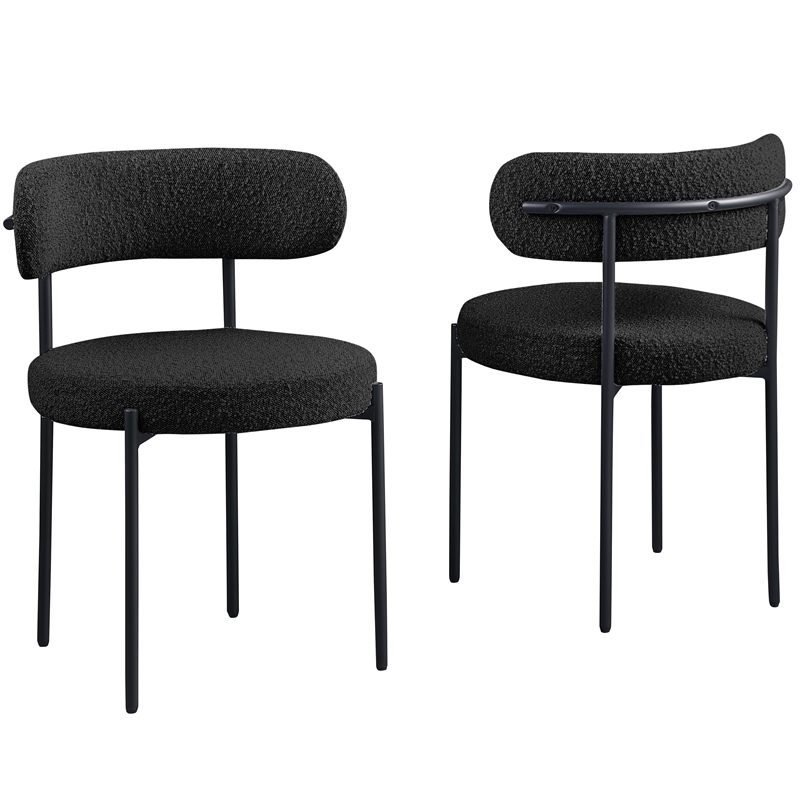 Best Master Furniture Boucle Fabric Dining Chairs in Black Finish (Set of 2)