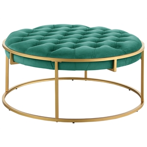 Amoria Green Round Ottoman in Brushed Gold
