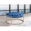 Amoria Navy Round Ottoman in Brushed Gold
