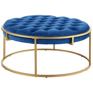 Amoria Navy Round Ottoman in Brushed Gold
