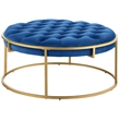 Amoria Navy Round Ottoman in Brushed Gold