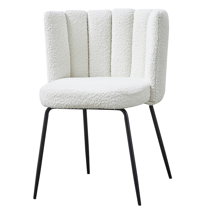 Elegante Cream Boucle Fabric Side Chairs (Set of 2)