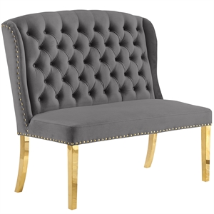 Best Master Furniture Hana 43&quot Velvet & Steel Dining Bench in Gray/Gold