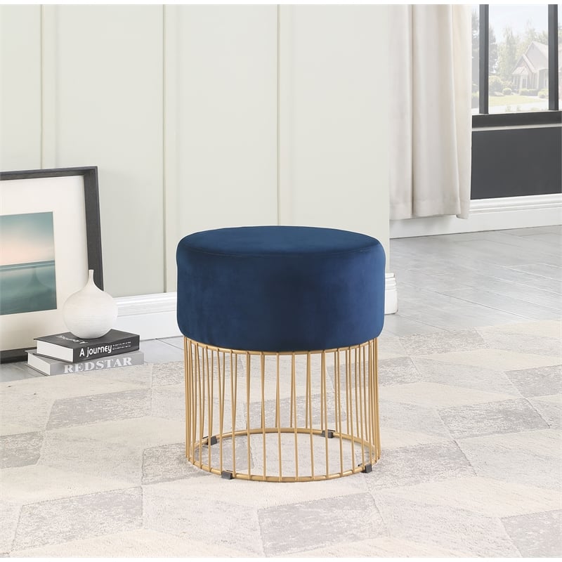 Jane Blue Velvet Round Ottoman
