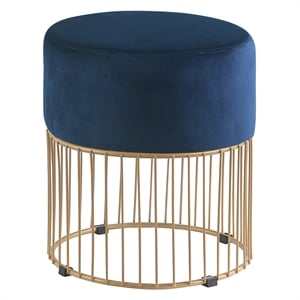 Jane Blue Velvet Round Ottoman