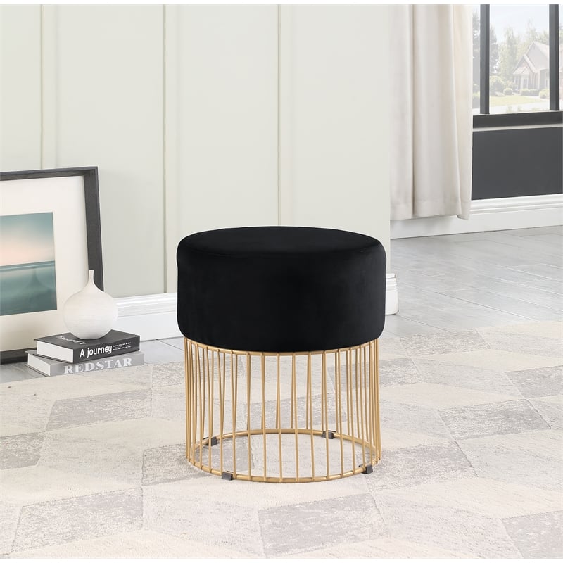 Jane Black Velvet Round Ottoman