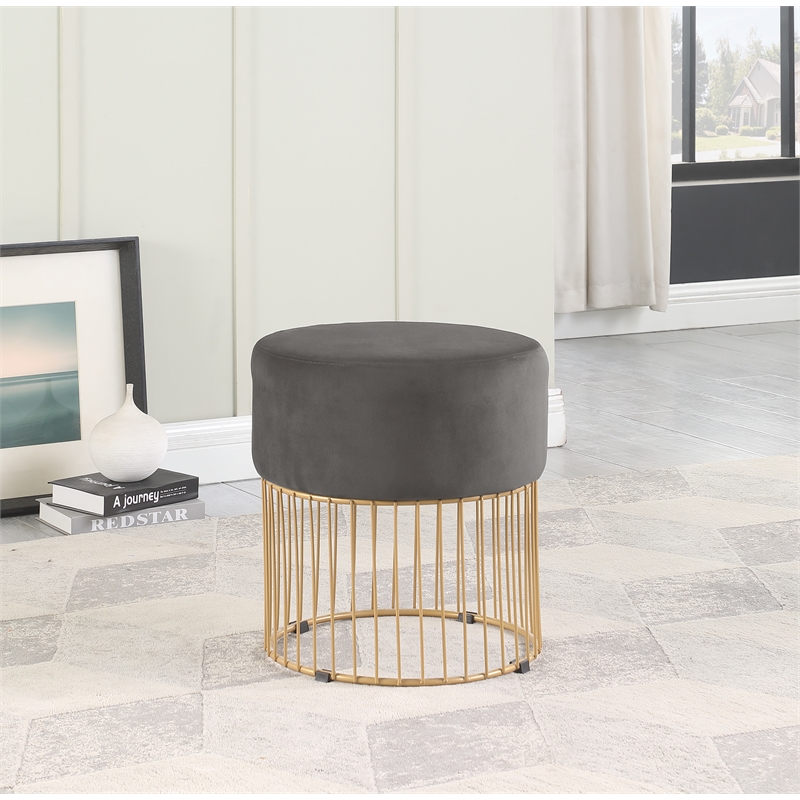 Jane Dark Gray Velvet Round Ottoman