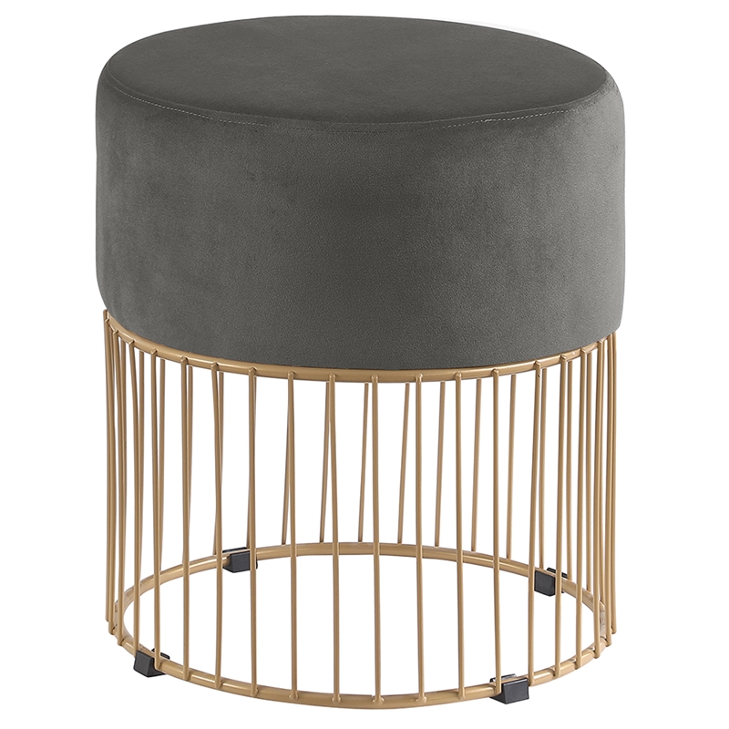 Jane Dark Gray Velvet Round Ottoman