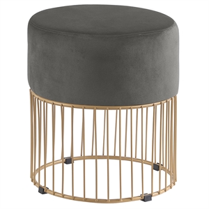 Jane Dark Gray Velvet Round Ottoman