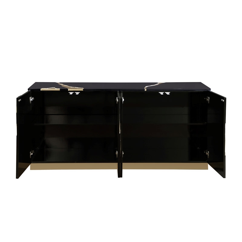 Sanford Black Lacquer Wood High Gloss with Gold Accent Modern-Sideboard