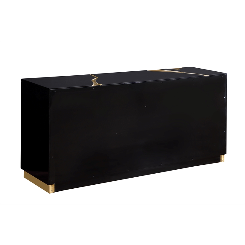 Sanford Black Lacquer Wood High Gloss with Gold Accent Modern-Sideboard