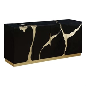 Sanford Black Lacquer Wood High Gloss with Gold Accent Modern-Sideboard
