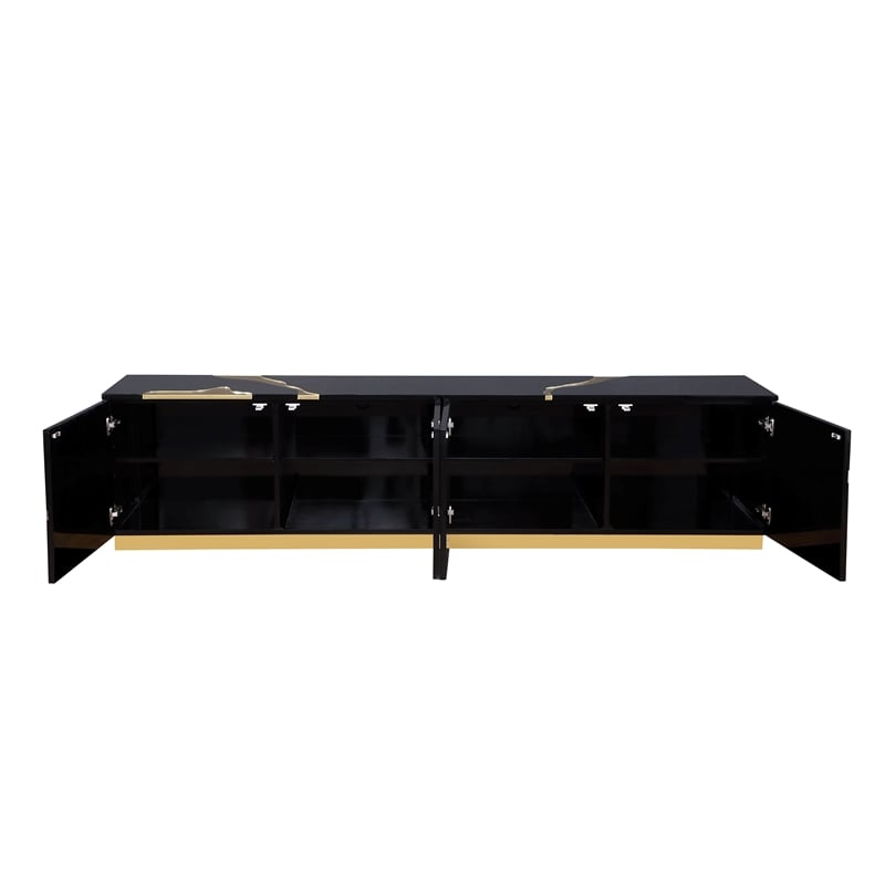 Sanford Black High Gloss Wood with Gold Accent Modern TV Stand