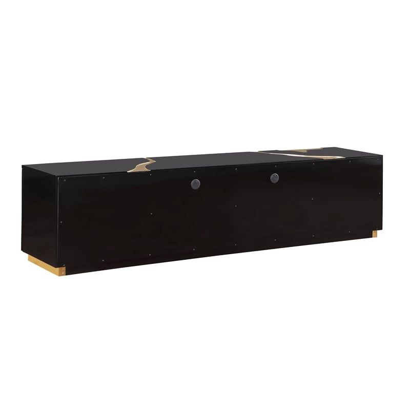 Sanford Black High Gloss Wood with Gold Accent Modern TV Stand