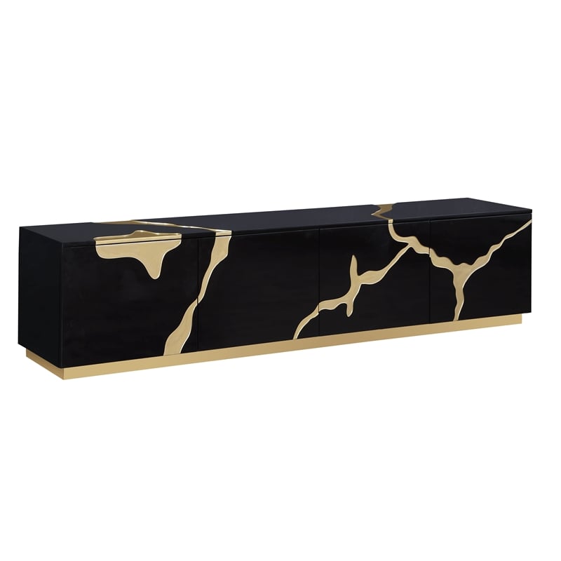 Sanford Black High Gloss Wood with Gold Accent Modern TV Stand