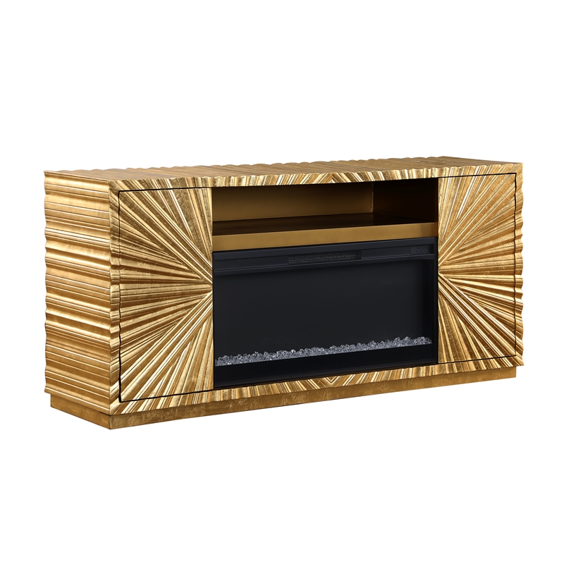 Lacy Freestanding Infrared Electric Fireplace TV Stand in Metallic Gold