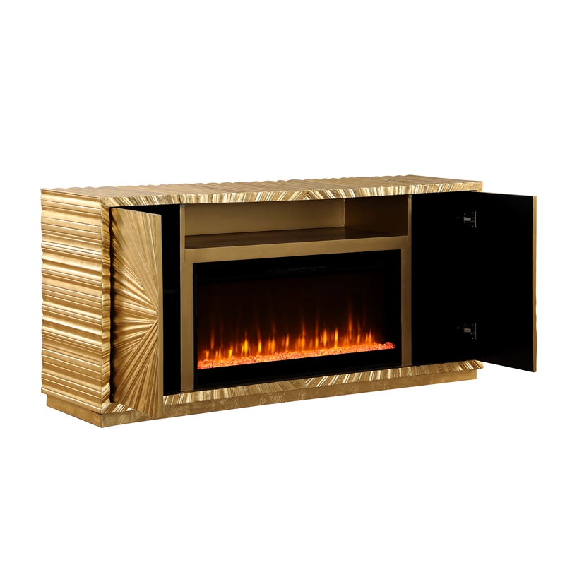 Lacy Freestanding Infrared Electric Fireplace TV Stand in Metallic Gold