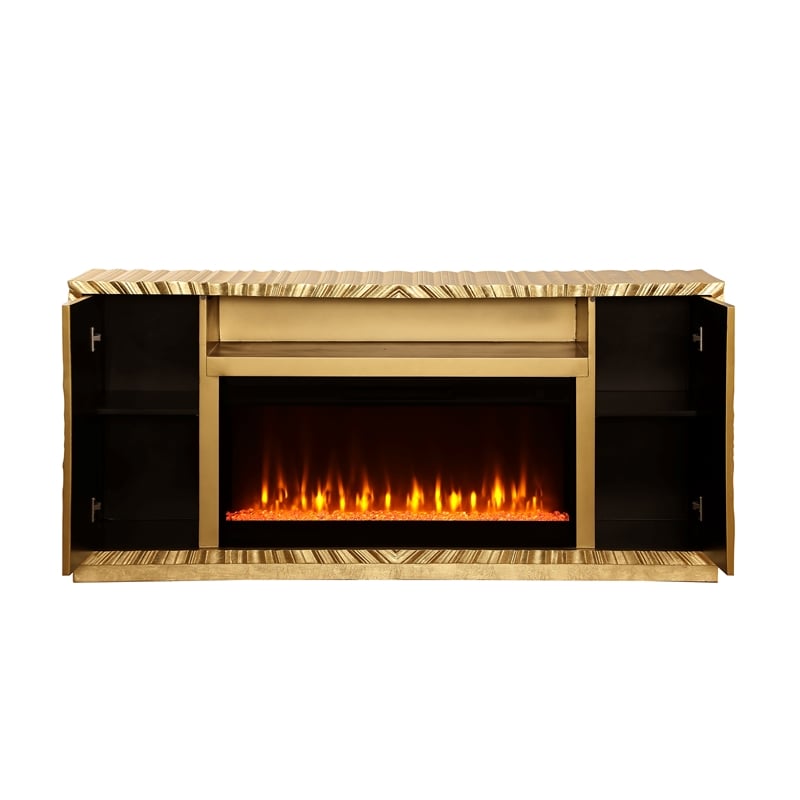 Lacy Freestanding Infrared Electric Fireplace TV Stand in Metallic Gold
