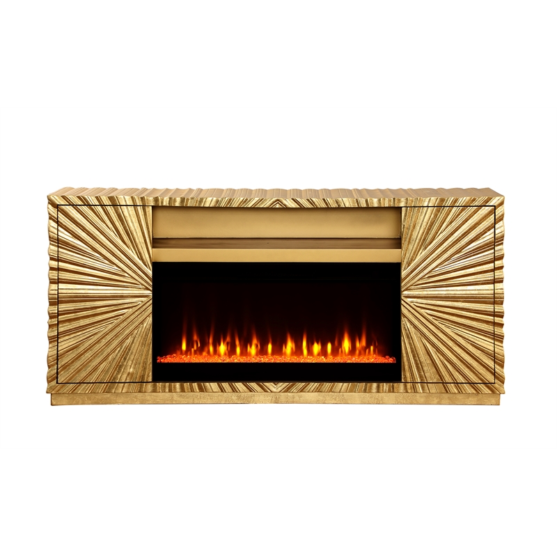 Lacy Freestanding Infrared Electric Fireplace TV Stand in Metallic Gold