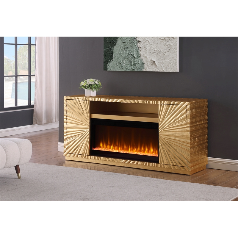 Lacy Freestanding Infrared Electric Fireplace TV Stand in Metallic Gold