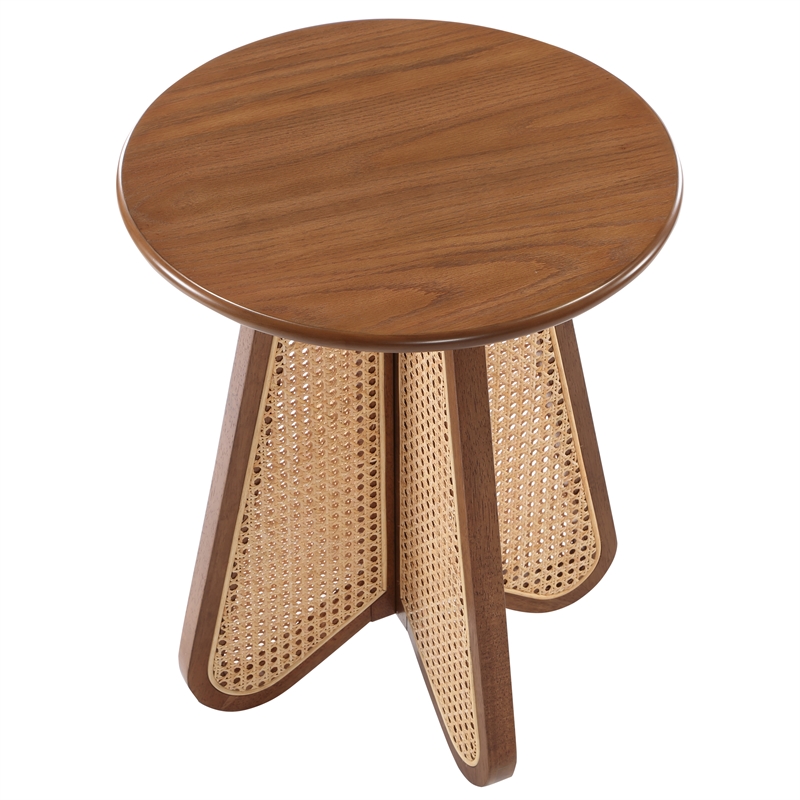 Lecce Walnut Wood Rattan End Table