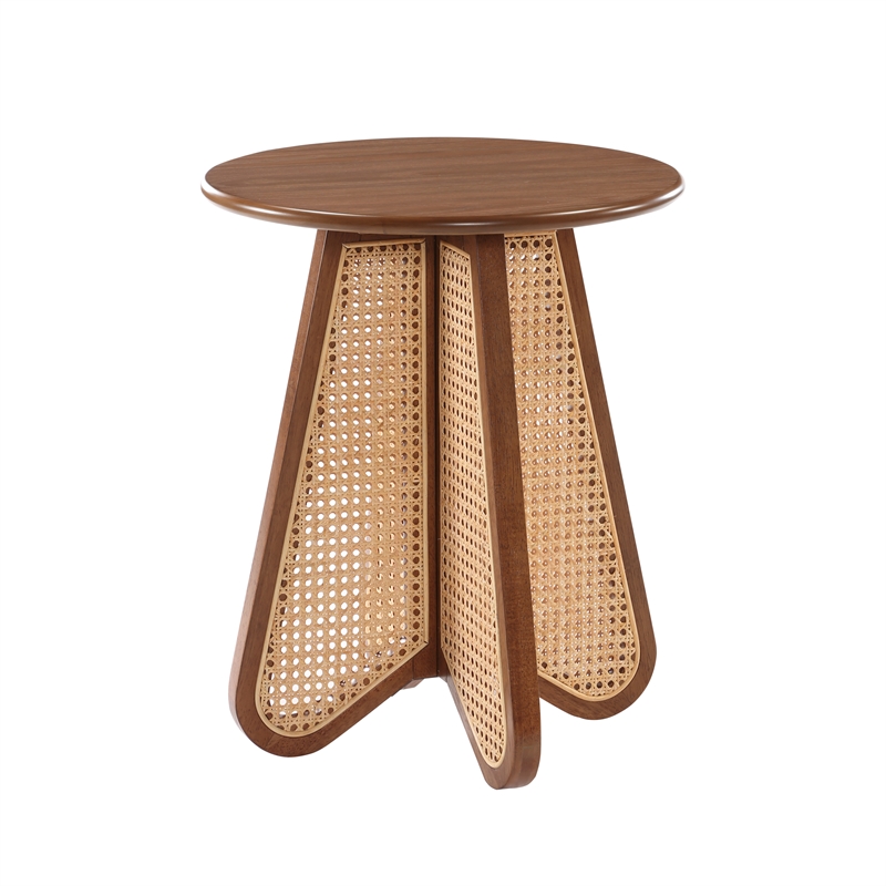 Lecce Walnut Wood Rattan End Table
