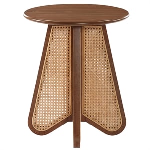 Lecce Walnut Wood Rattan End Table