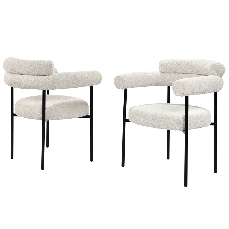 Granada Cream Metal Boucle Arm Chairs (Set of 2)