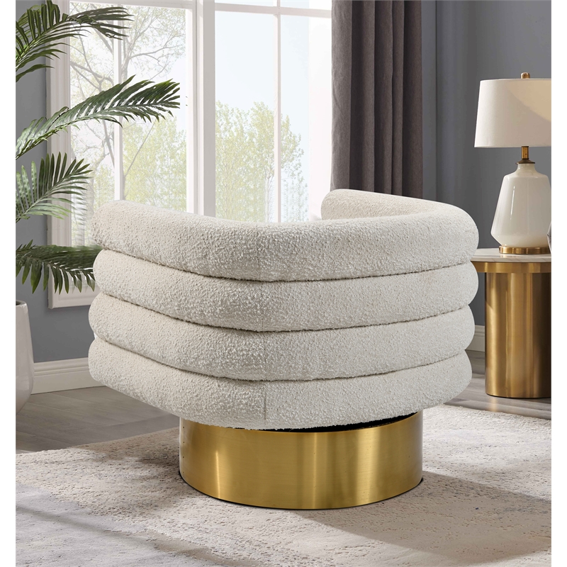 Yuni Cream Boucle Fabric Swivel Arm Chair