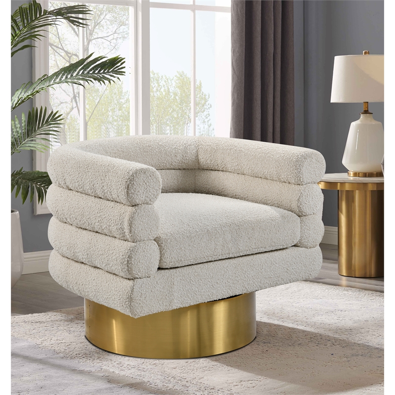 Yuni Cream Boucle Fabric Swivel Arm Chair