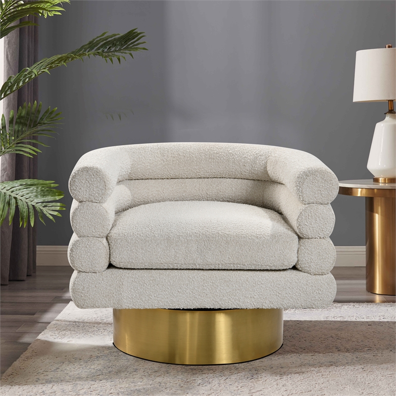 Yuni Cream Boucle Fabric Swivel Arm Chair