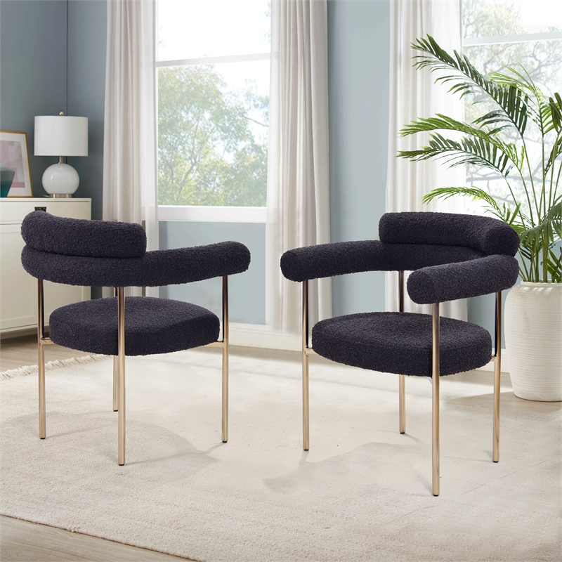 Harmonique Black Boucle Fabric Metal Arm Chairs (Set of 2)