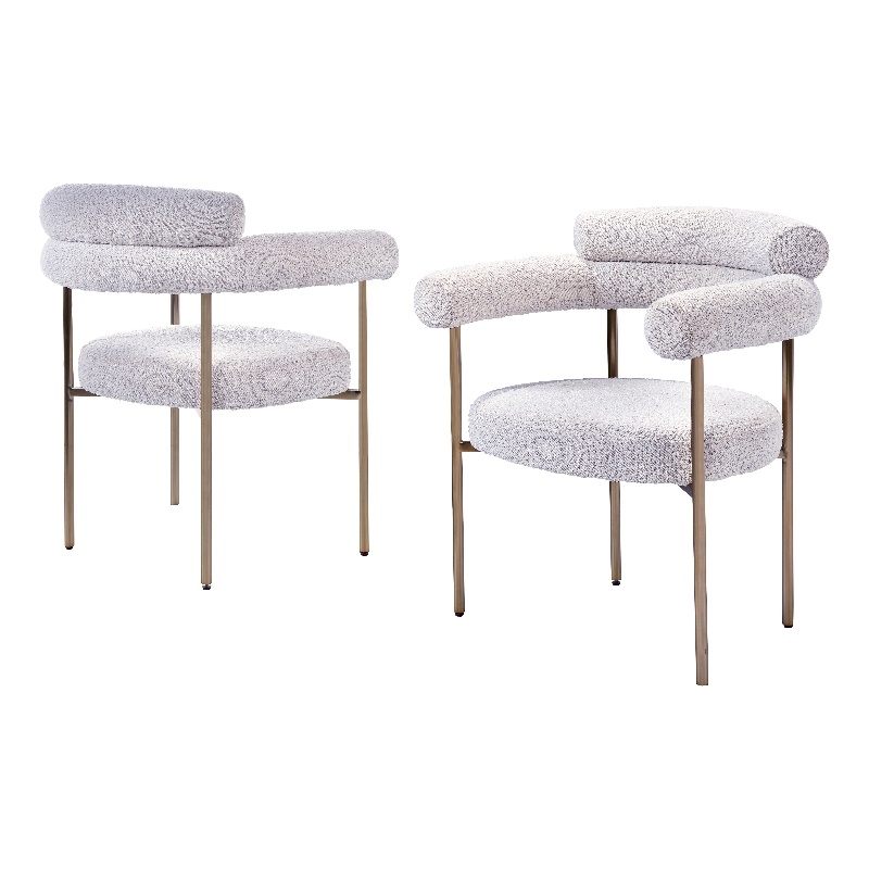 Harmonique Cream Boucle Fabric Metal Arm Chairs (Set of 2)