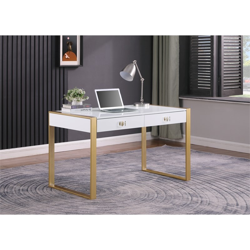 Messina Rectangle White Wood 2 Drawer Computer Desk