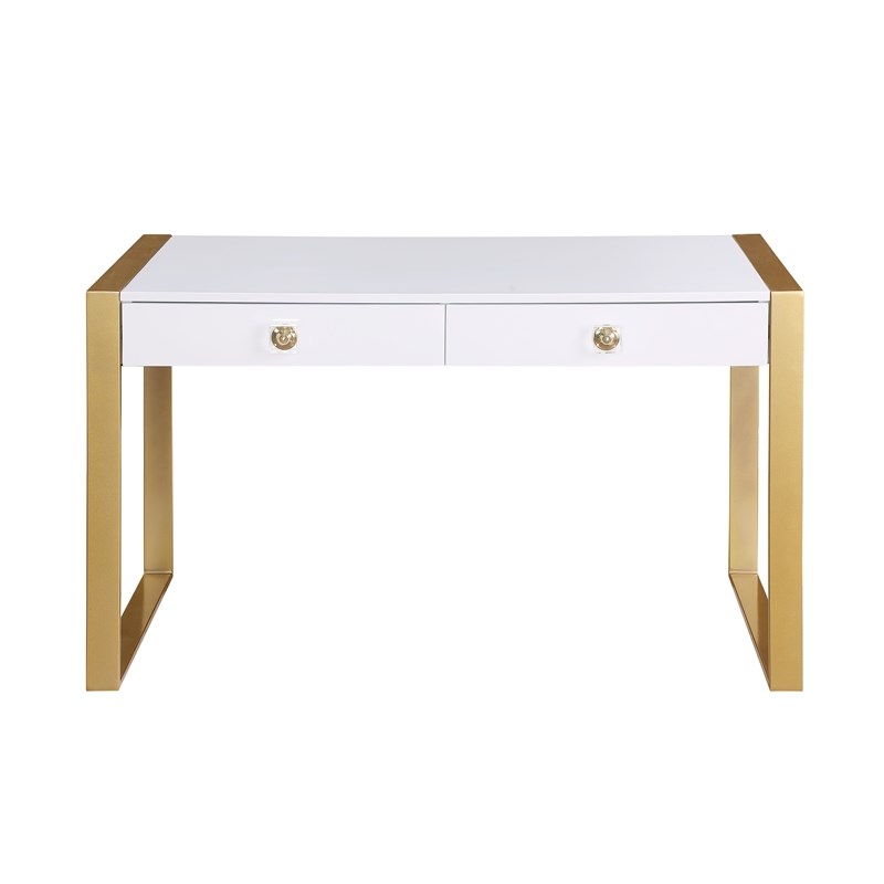 Messina Rectangle White Wood 2 Drawer Computer Desk