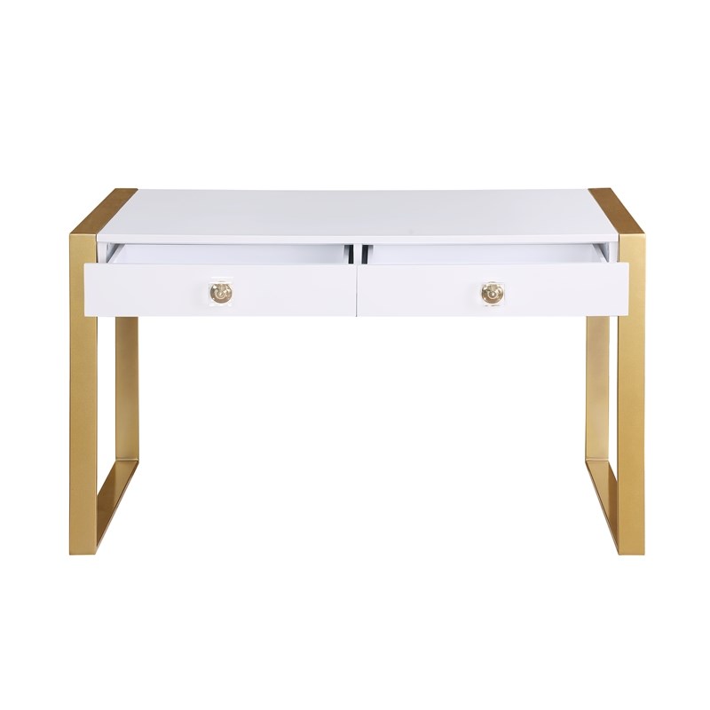 Messina Rectangle White Wood 2 Drawer Computer Desk