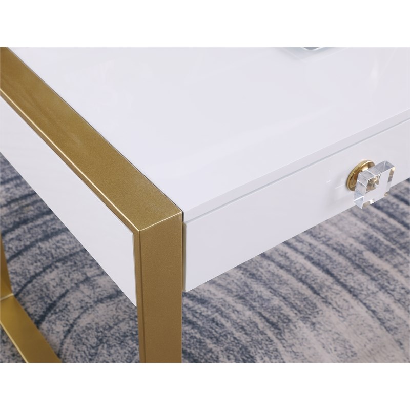 Messina Rectangle White Wood 2 Drawer Computer Desk