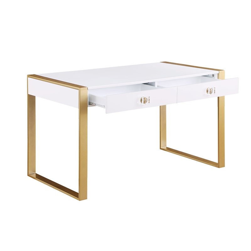 Messina Rectangle White Wood 2 Drawer Computer Desk