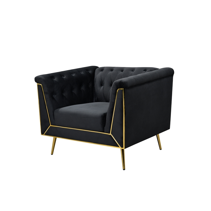 Windsor Flared Arm Velvet Arm Chair in Black