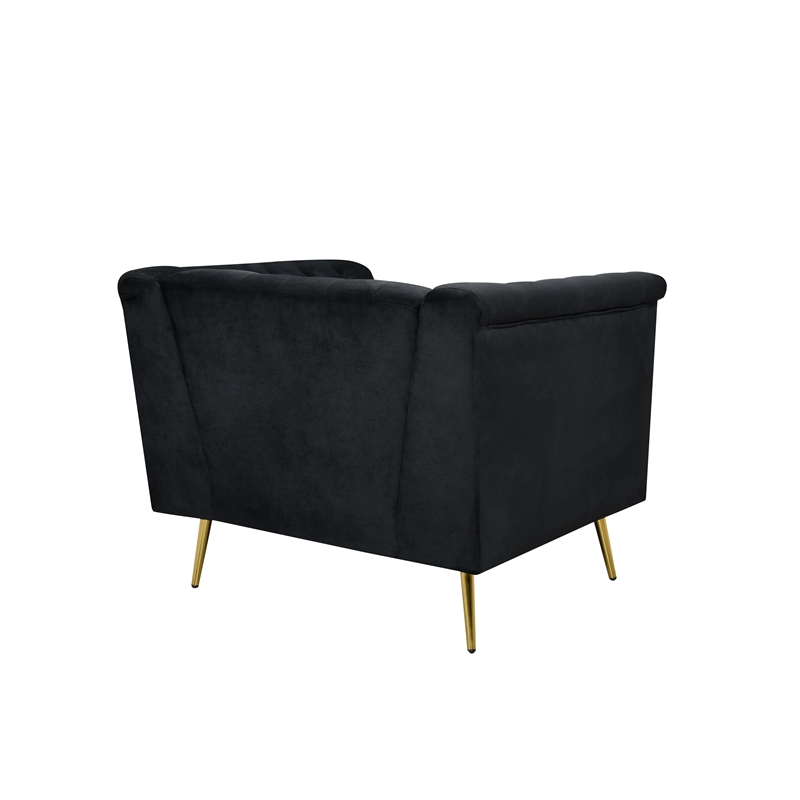 Windsor Flared Arm Velvet Arm Chair in Black
