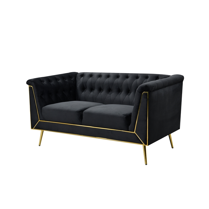 Windsor Flared Arm Velvet Loveseat in Black