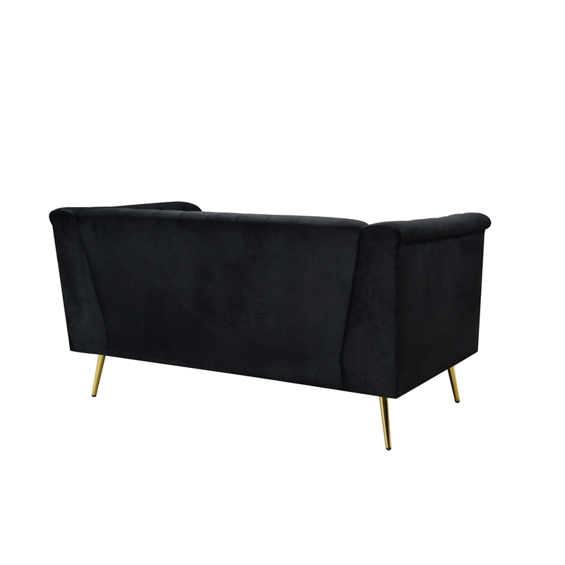 Windsor Flared Arm Velvet Loveseat in Black