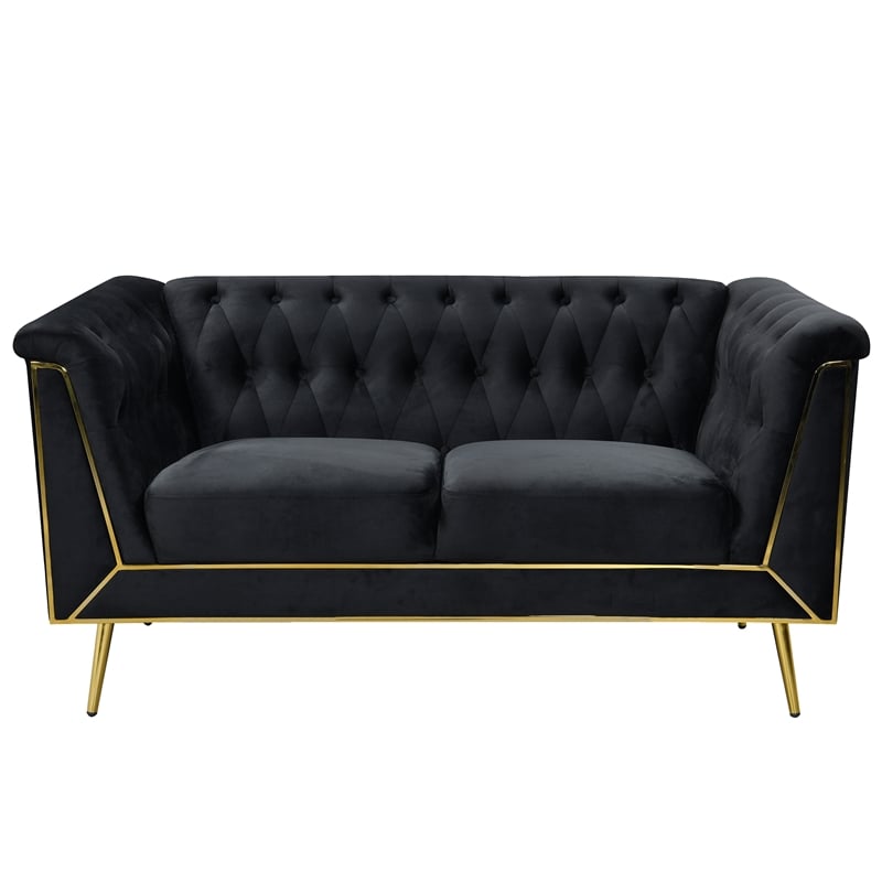 Windsor Flared Arm Velvet Loveseat in Black