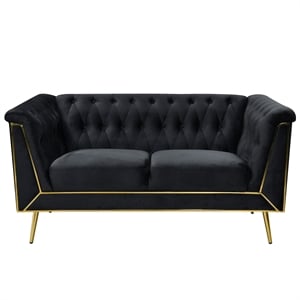 Windsor Flared Arm Velvet Loveseat in Black