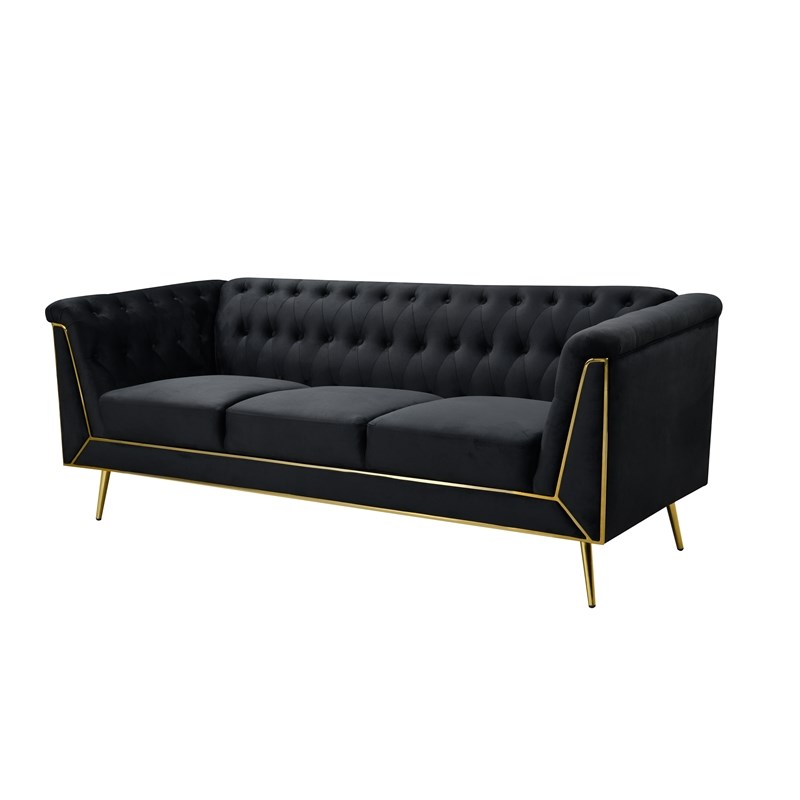 Windsor Flared Arm Velvet Sofa in Black