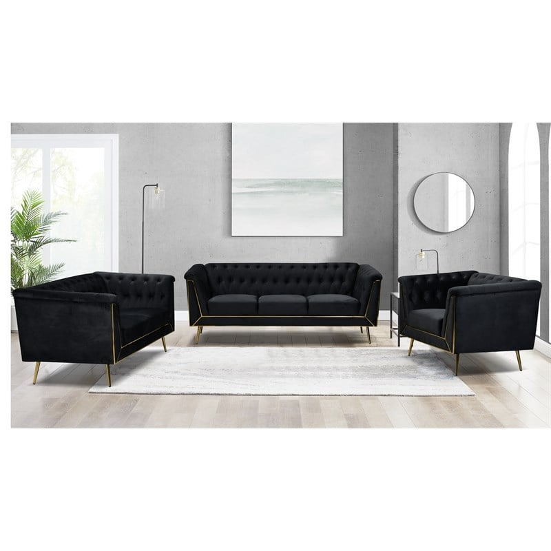 Windsor Flared Arm Velvet Sofa in Black