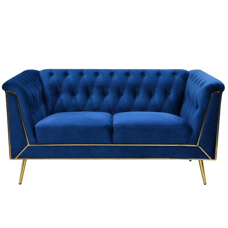 Windsor Flared Arm Velvet Loveseat in Blue