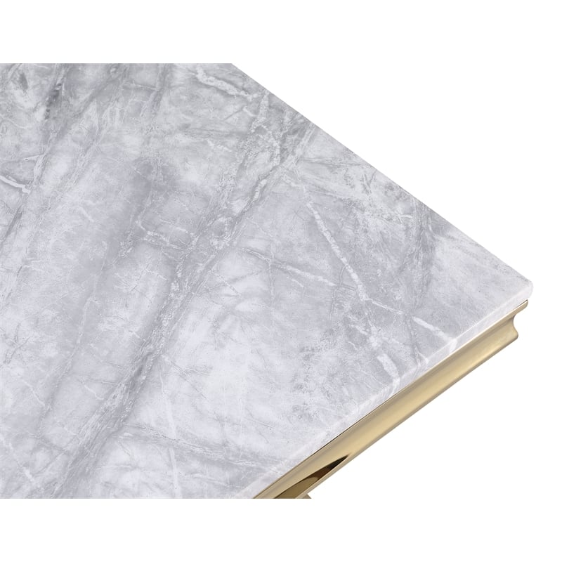 Crownie Gold Faux Marble Pedestal Rectangle Dining Table (Seats 6)